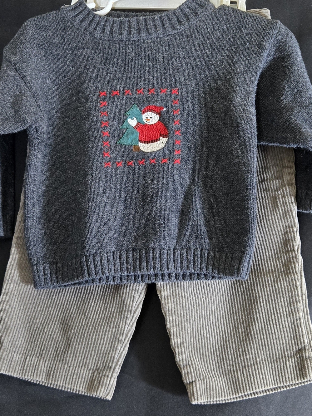 Perfectly Dressed Boys Gray Crewneck Sweater Set with Snowman Embroidery #643